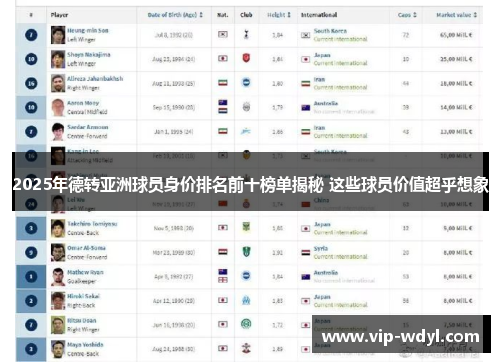 2025年德转亚洲球员身价排名前十榜单揭秘 这些球员价值超乎想象 2025年德转亚洲球员身价排名前十榜单揭秘 这些球员价值超乎想象